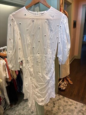 RHODE White Eyelet Grommet Puff Sleeve Dress